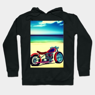 COOL RETRO MOTORCYCLE ON THE BEACH Hoodie